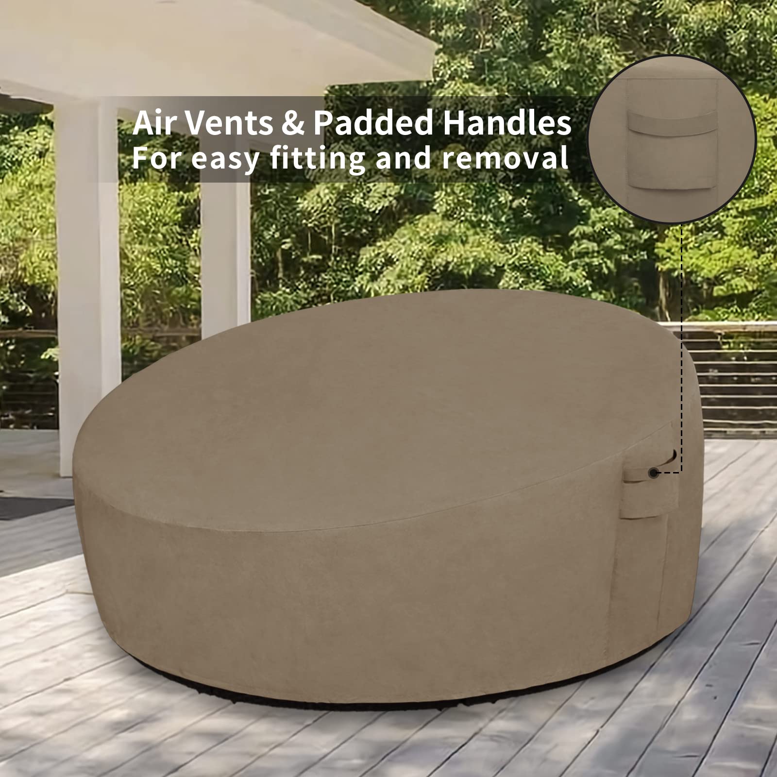 Easy-Going daybed cover adjustable drawstrings secure fit in windy conditions.