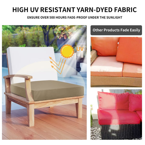 UV-fast dyed fabric offers long-lasting color on patio cushions.