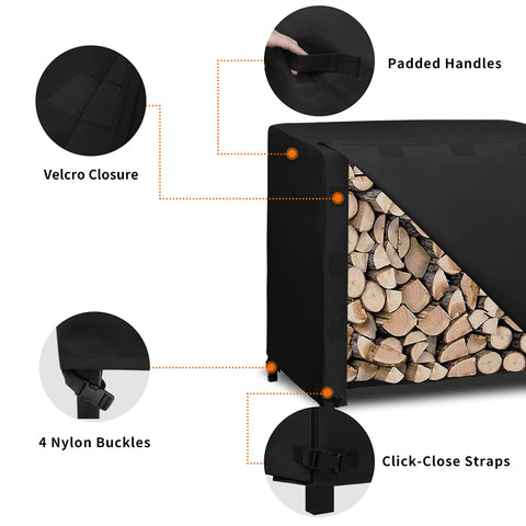 Easy-Going log rack cover Velcro and buckles secure the front flap.