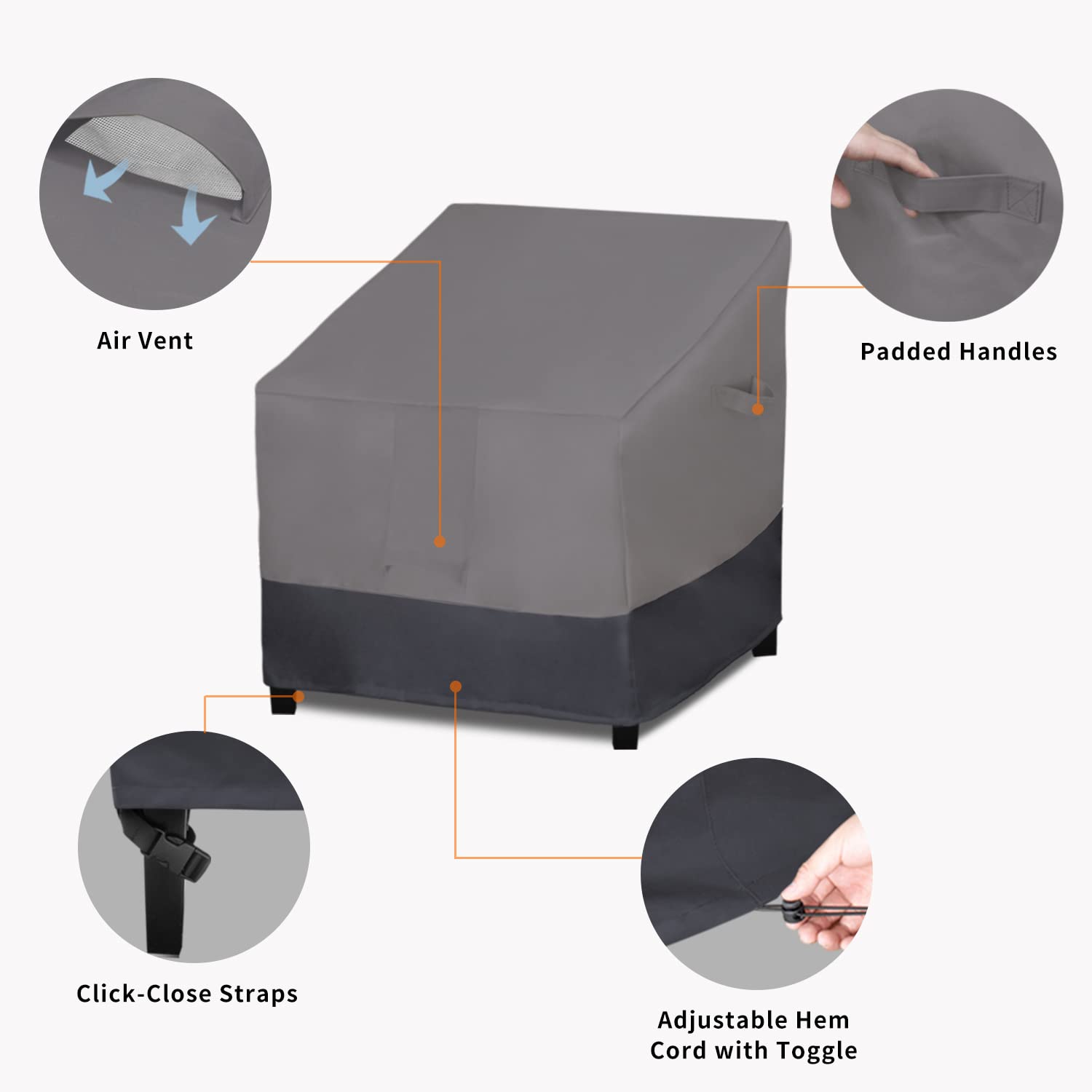 Easy-Going chair cover handles enable quick installation and removal.