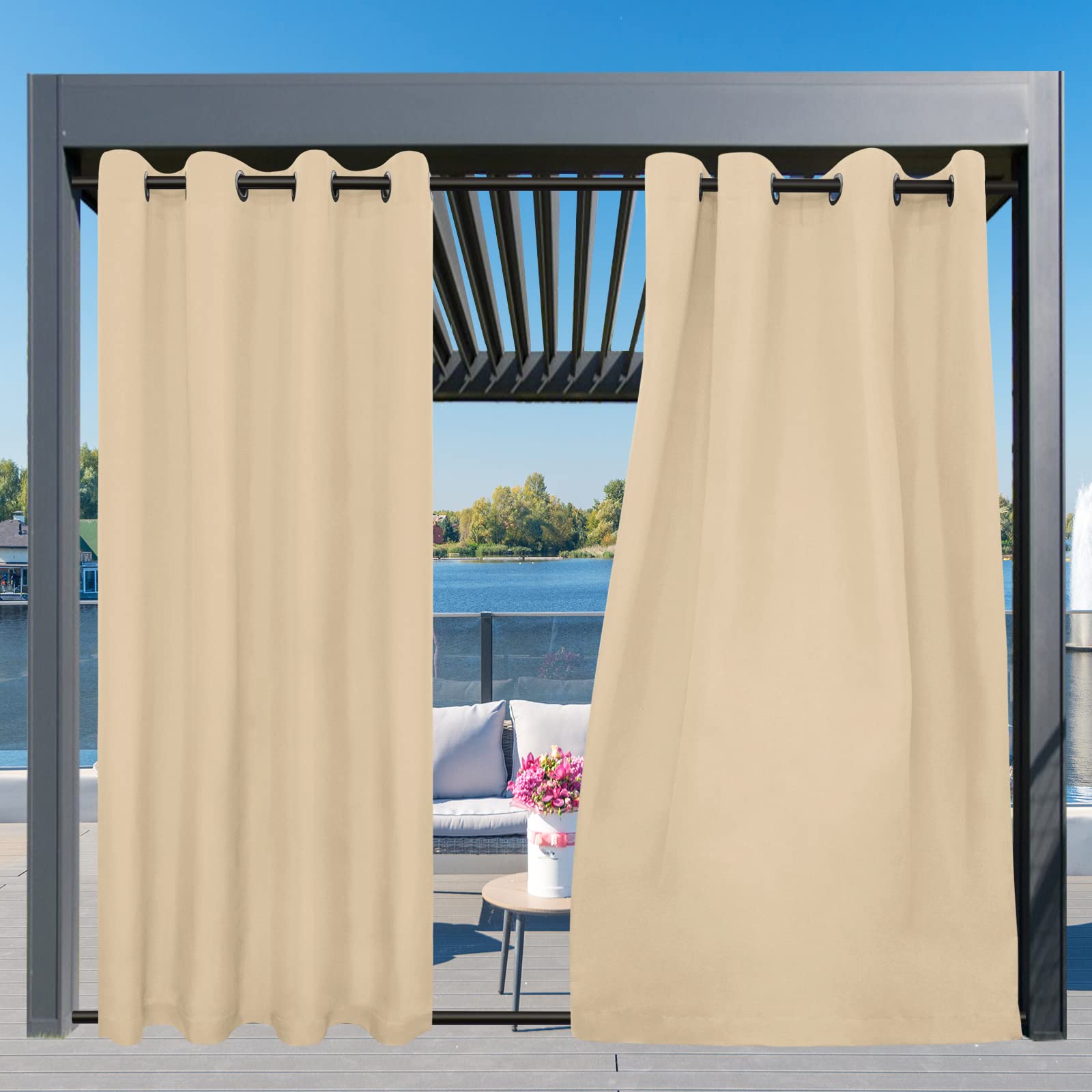Easy-Going bottom-tab curtain stabilized against wind.
