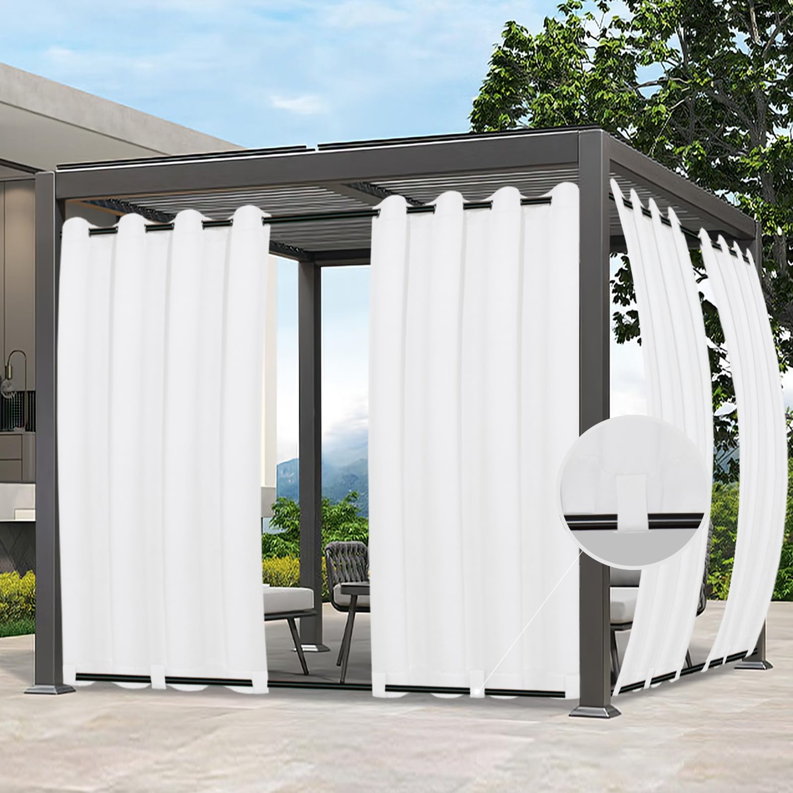 Easy-Going Outdoor Curtain grommet-top close-up shows weatherproof hardware.