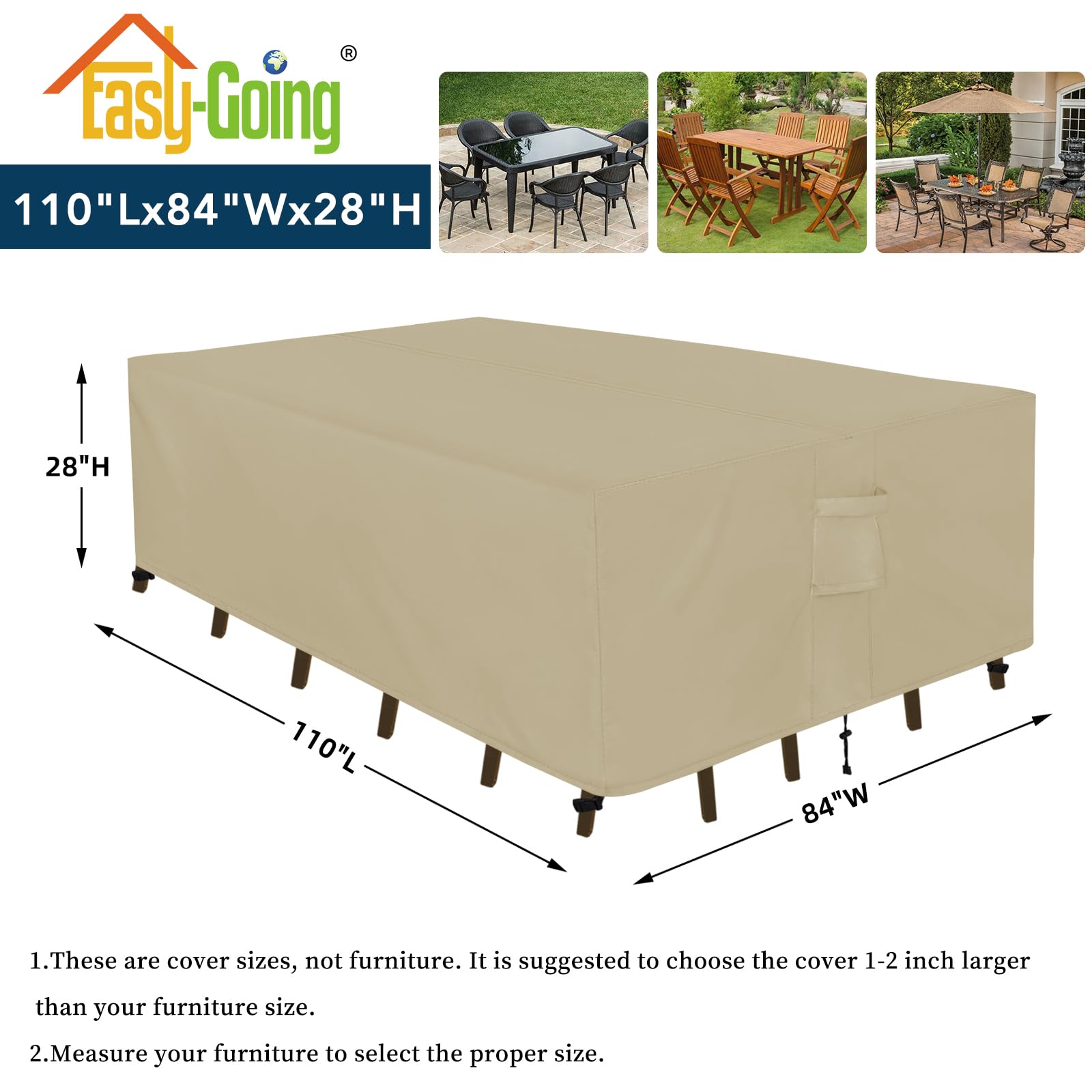 Easy-Going outdoor cover with UV protection helps prevent fading in sunlight