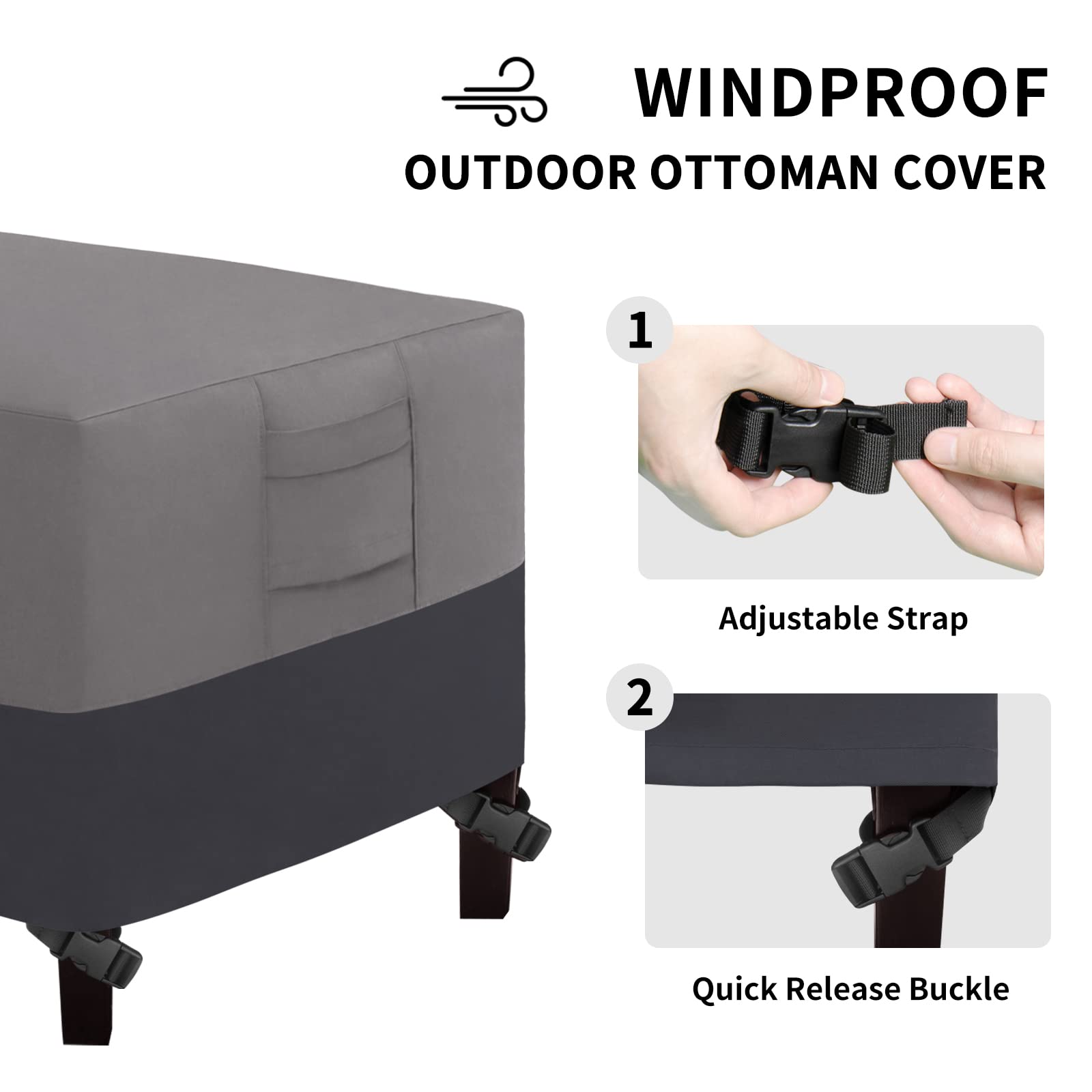 Buckle attachment closeup keeps the cover secure on windy days.