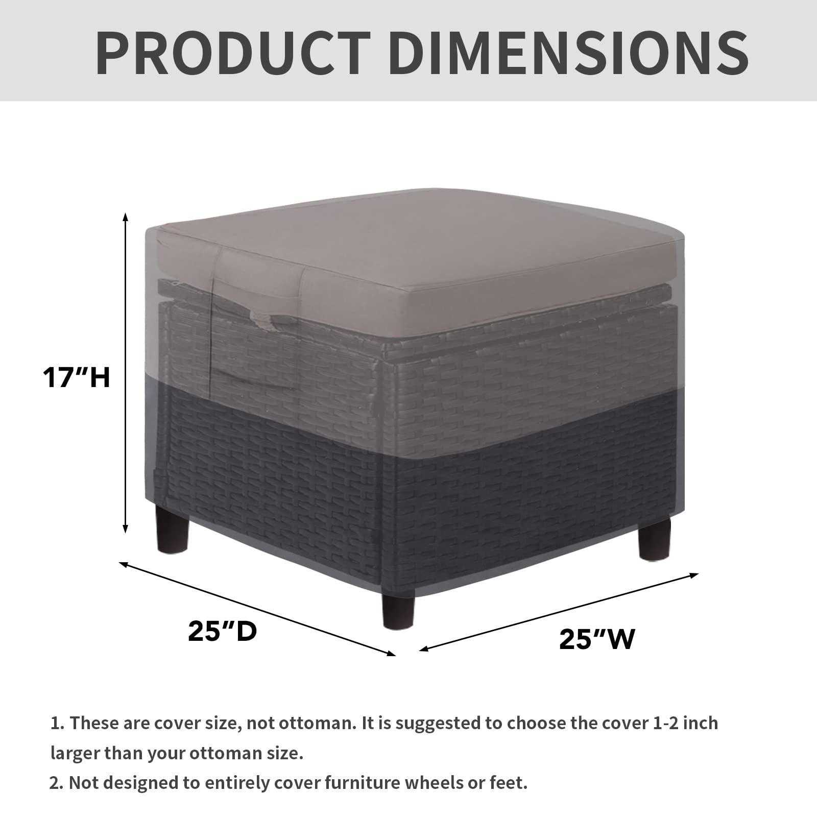Easy-Going outdoor ottoman cover side view shields sides from sun exposure and debris.