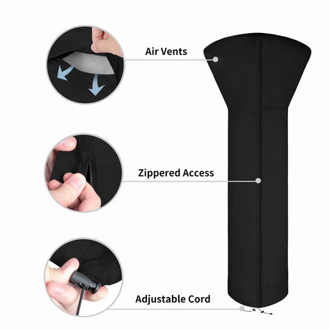 Easy-Going patio heater cover with zipper for easy on/off