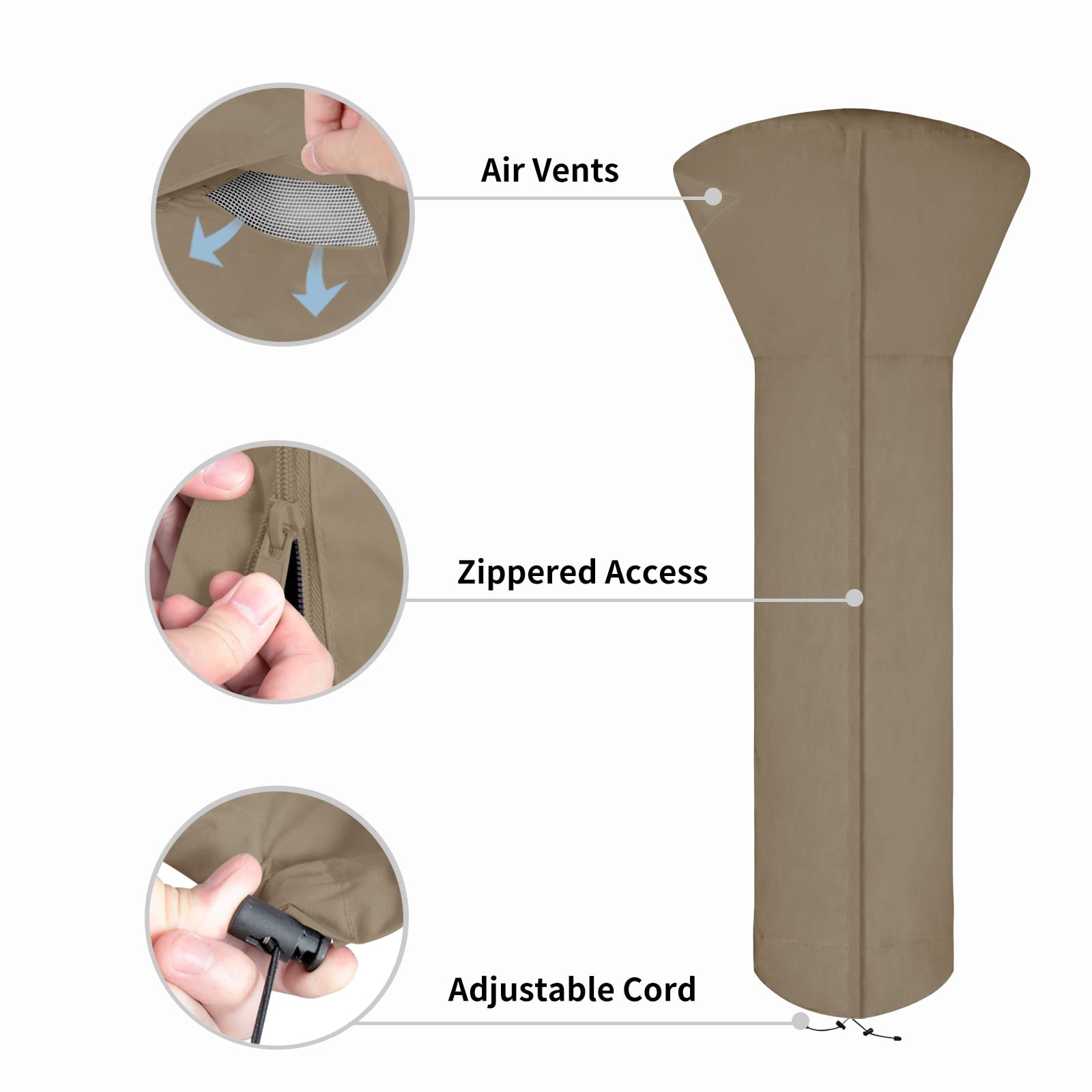 Easy-Going waterproof oxford fabric protects against rain and dust for outdoor heaters.