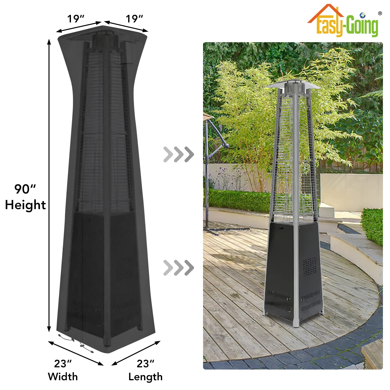 Easy-Going pyramid torch cover zipper detail for easy on and off
