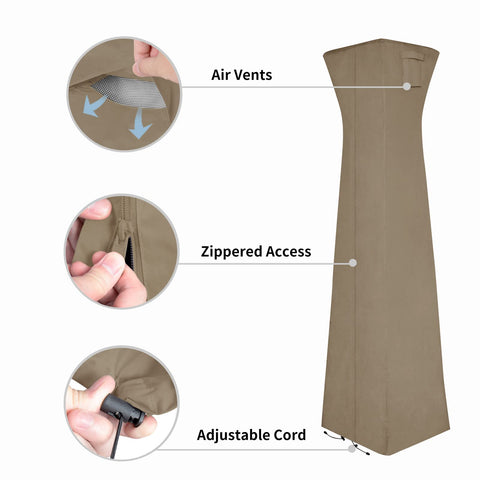 Easy-Going pyramid-torch-heater-cover-wind-resistant shot shows secure fit on breezy days.