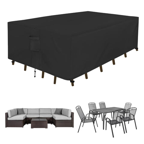 Easy-Going rectangle patio cover with waterproof laminated backing protecting furniture