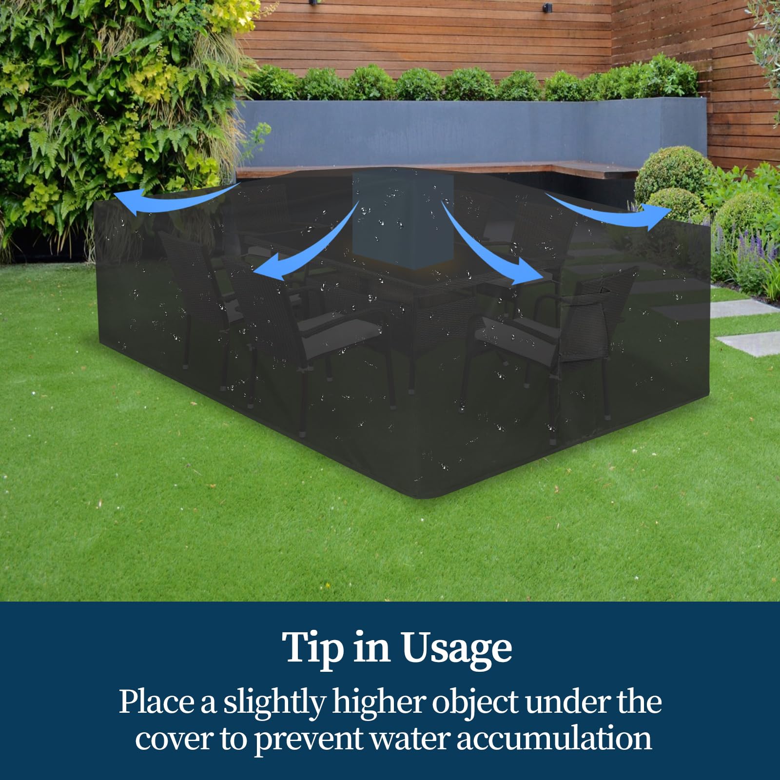 Easy-Going usage tip: elevate top for water flow and airflow