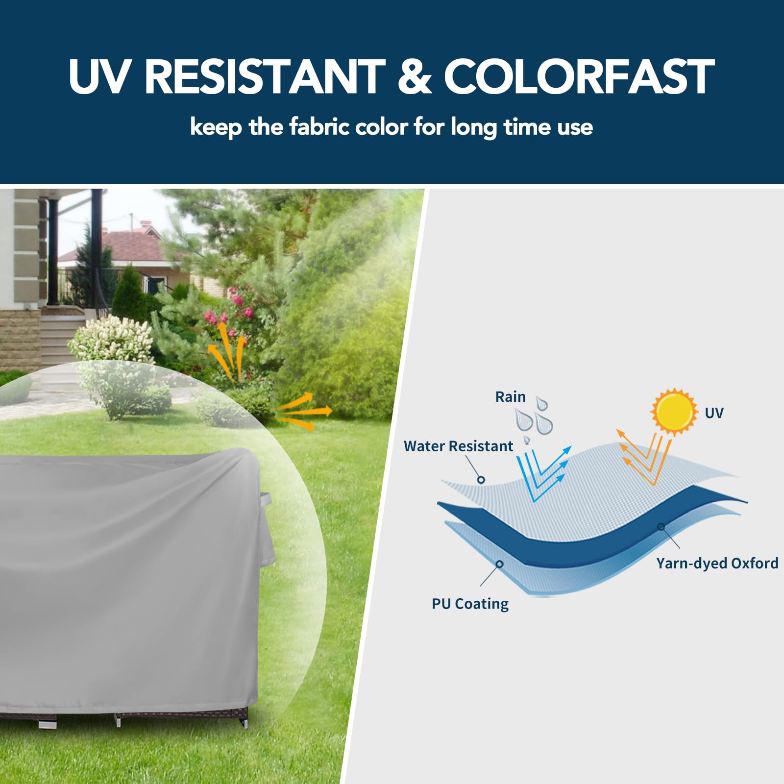 Easy-Going waterproof coating and laminated backing keep furniture dry during rain.