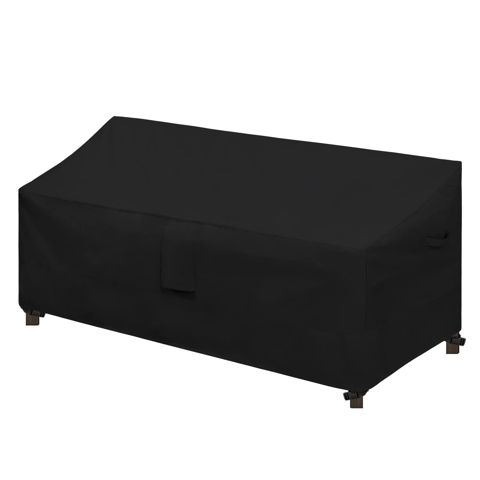 Easy-Going waterproof 3-seater patio sofa cover shielding a black outdoor sofa