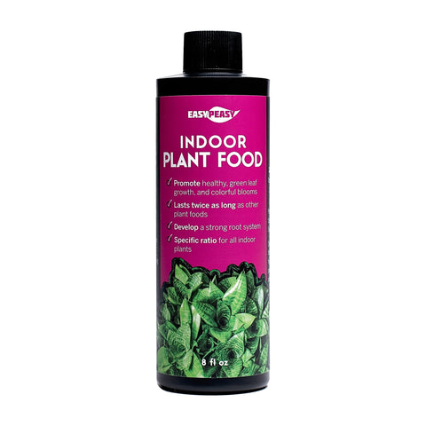 Easy Peasy liquid indoor plant food bottle with balanced 4-3-4 nutrients.