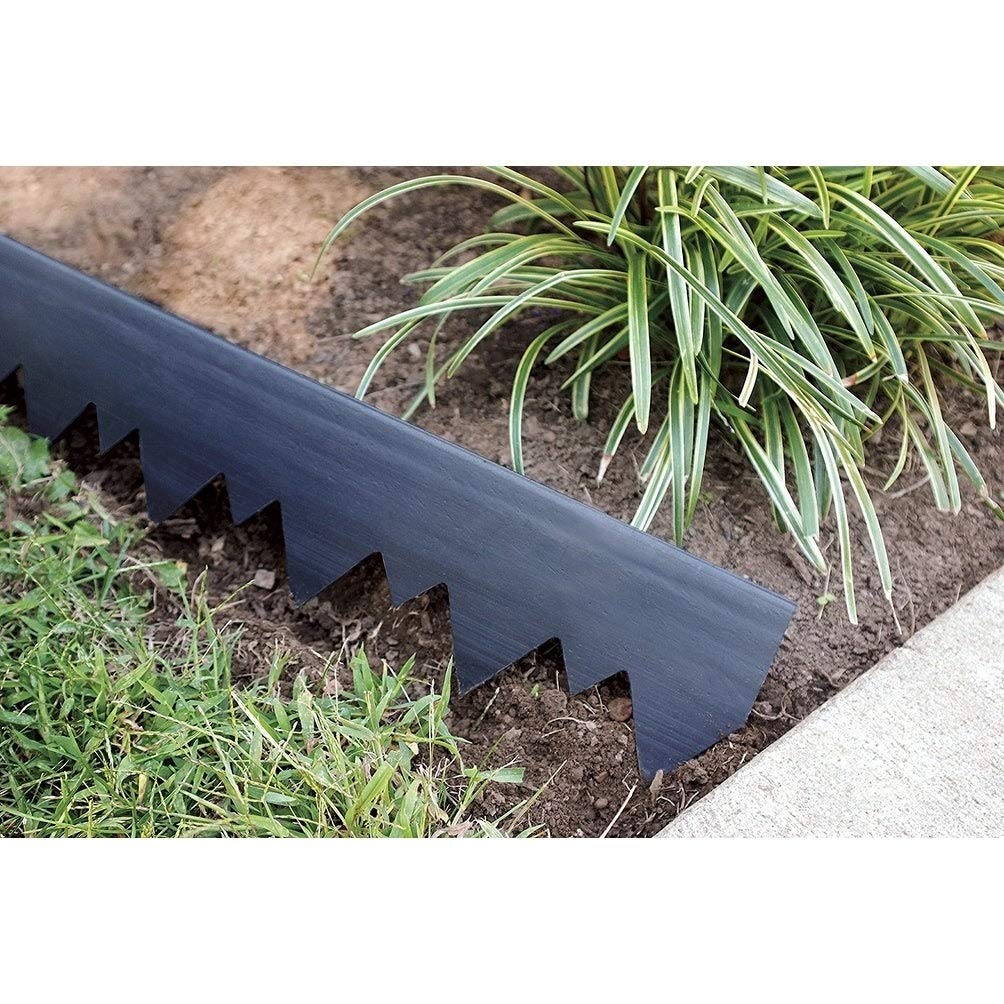 EasyFlex Pound-In edging installed serrated edge down creates straight or curved borders.