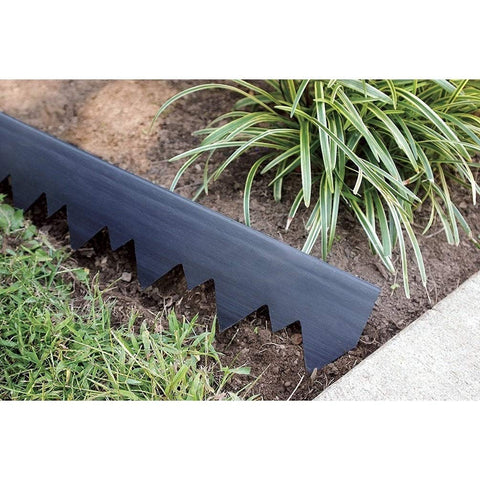 EasyFlex Pound-In edging installed serrated edge down creates straight or curved borders.