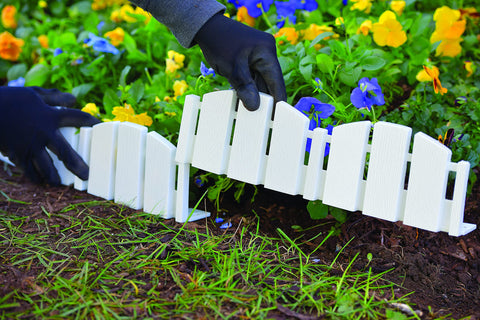 EasyFlex No-Dig edging white wood-look around tree ring setup for defined rings.