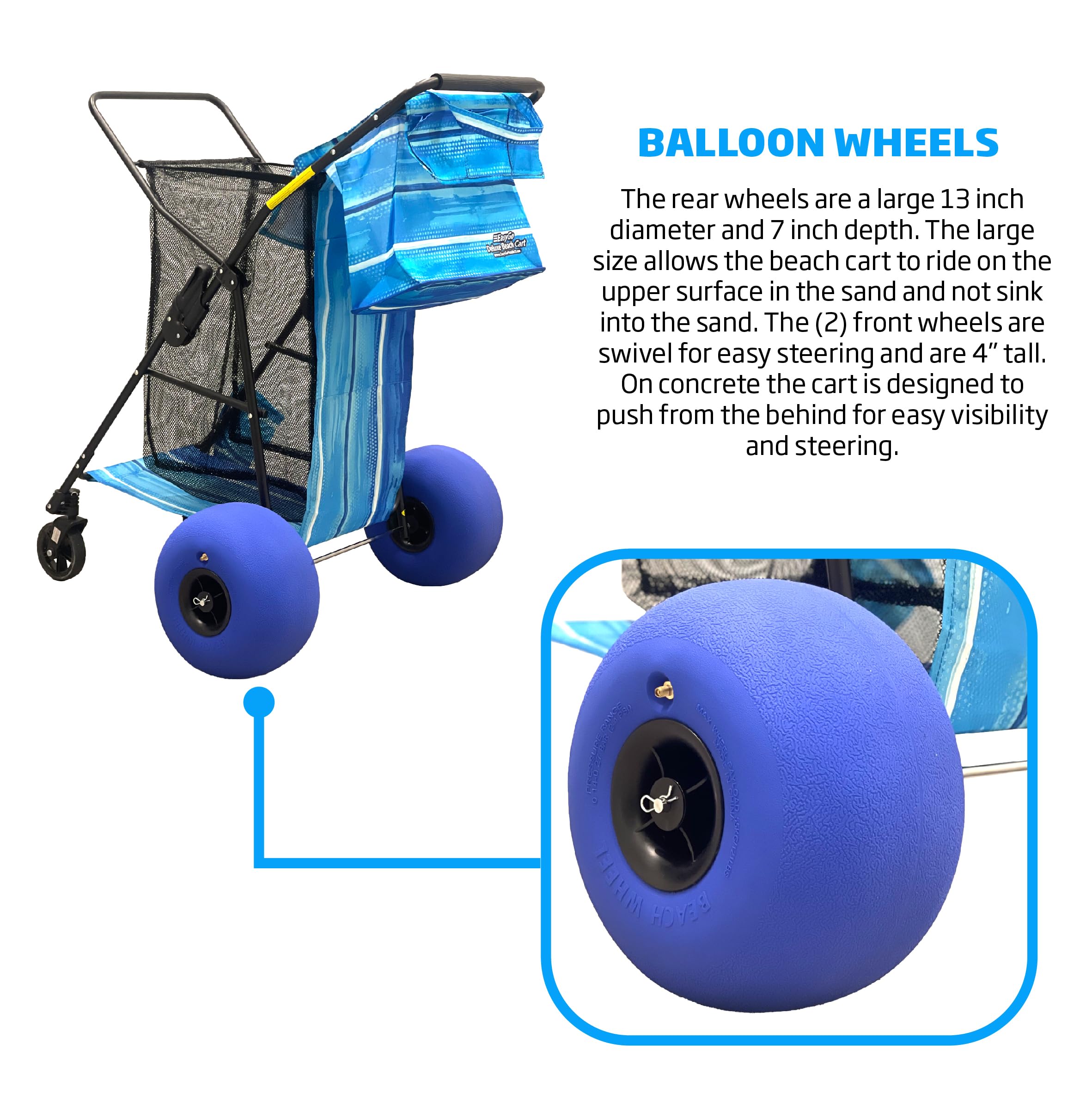 EasyGo Beach Cart Deluxe umbrella mount keeps shade within reach.