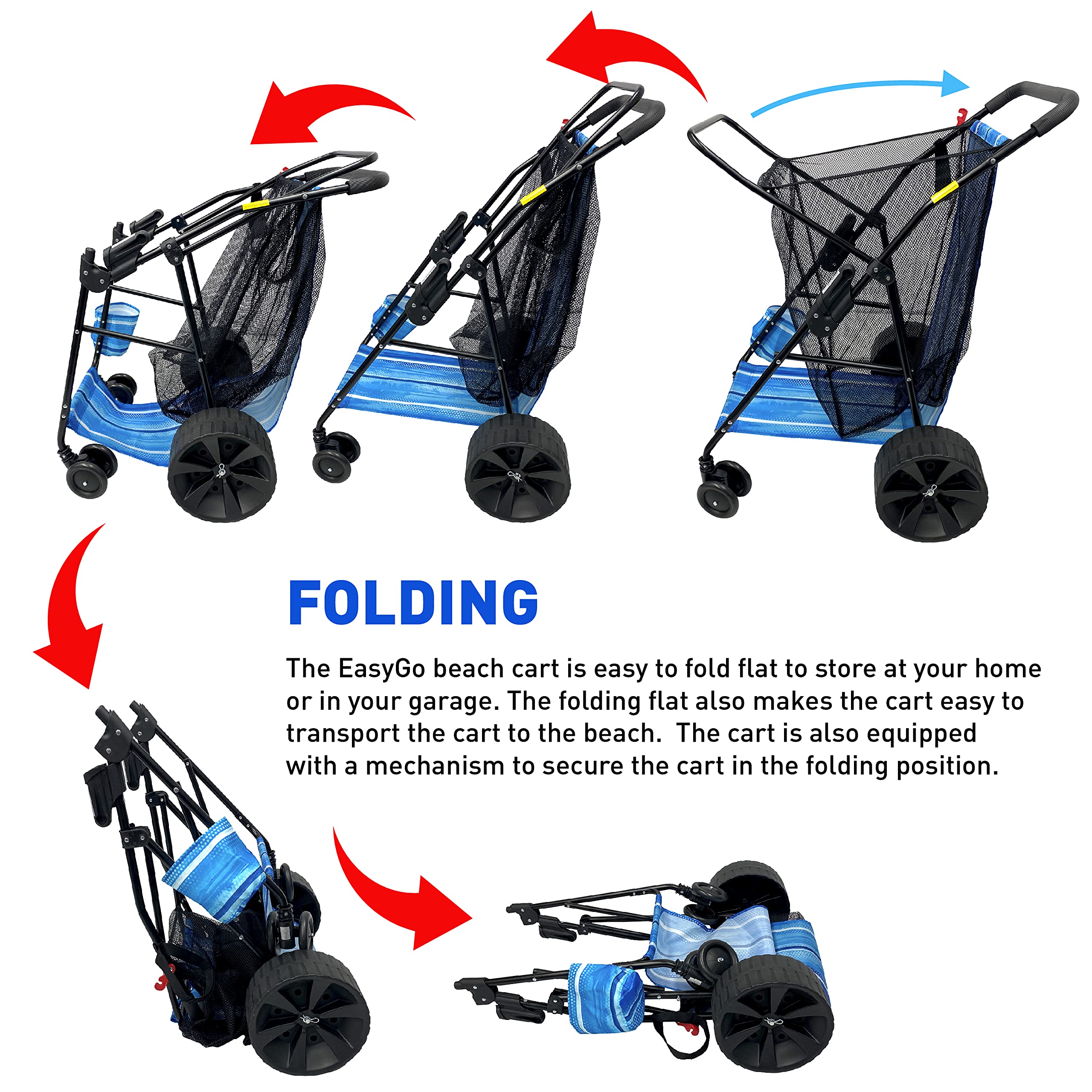 EasyGo Deluxe 10-inch wheels on sand navigate beach terrain.