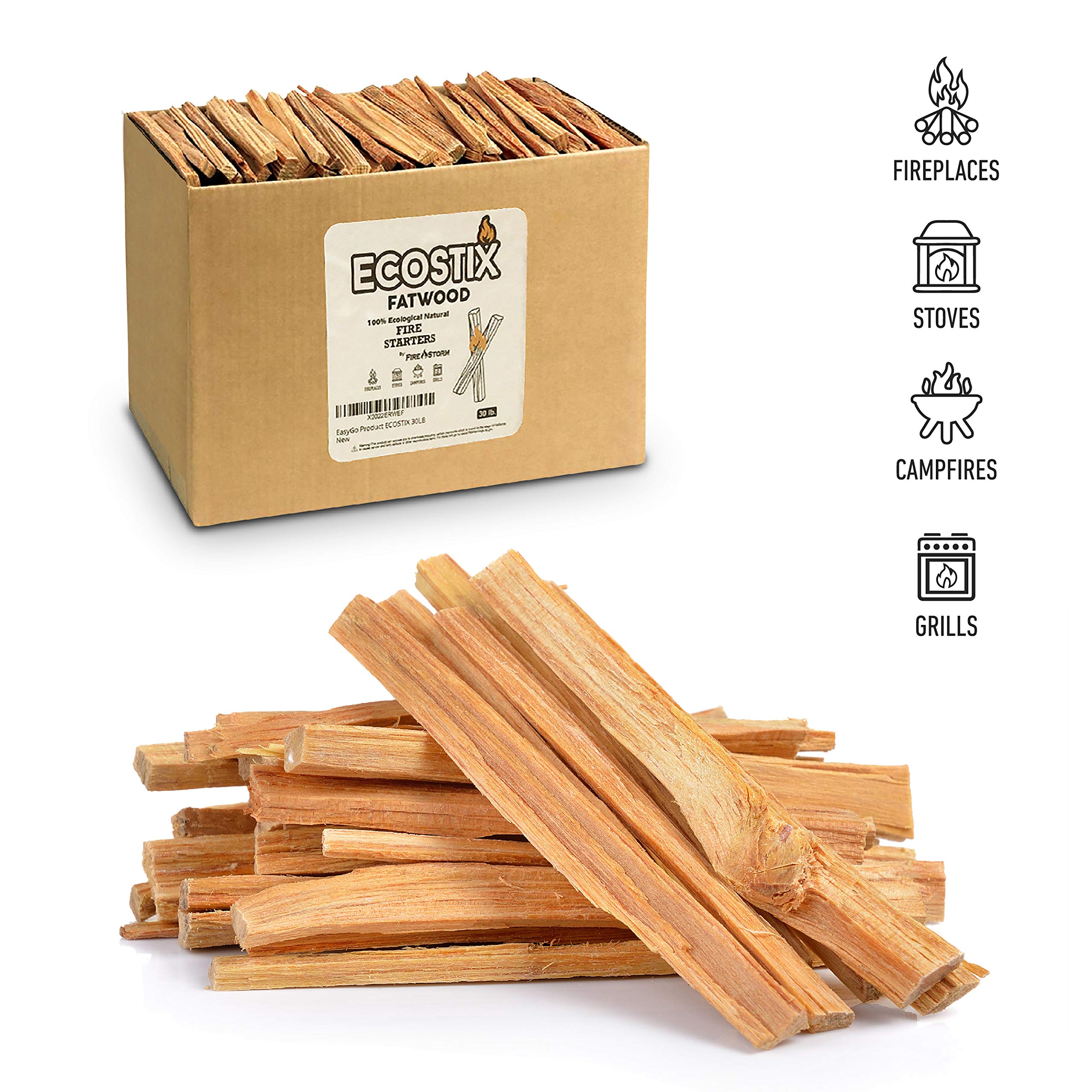 Camping scene with Eco-Stix helping start a campfire outdoors.