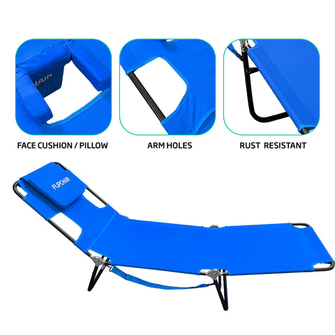 EasyGO Face Down Tanning Chaise chair features arm-hole design for hands-free comfort.
