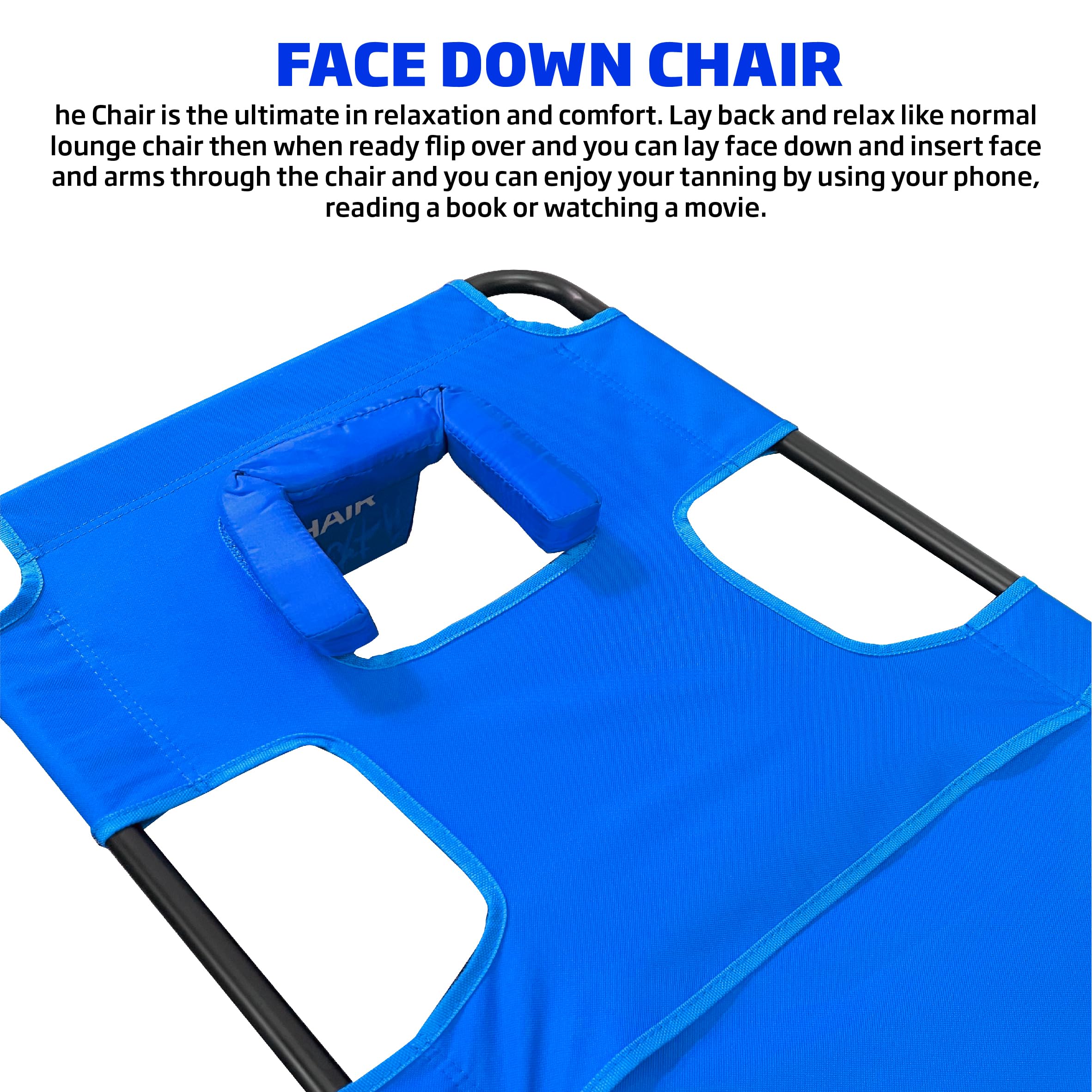 EasyGO Face Down Tanning Chaise chair supports sunbathing and lounging by the water.