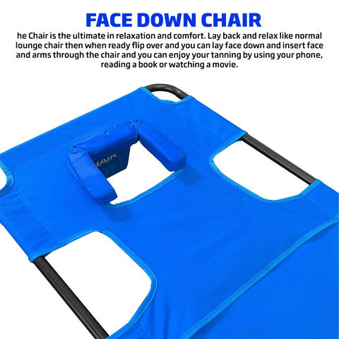 EasyGO Face Down Tanning Chaise chair supports sunbathing and lounging by the water.