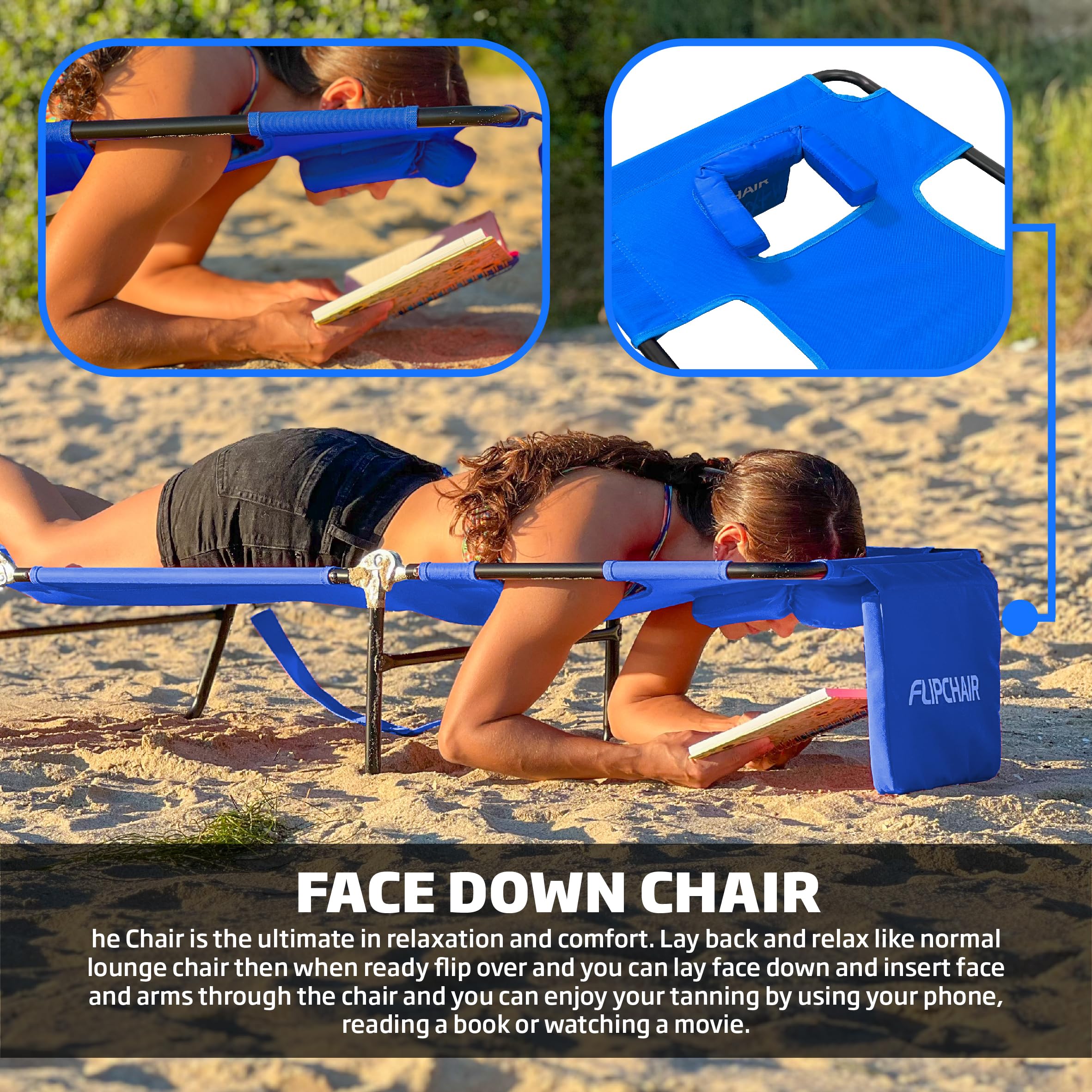 EasyGO Face Down Tanning Chaise chair polyester fabric demonstrates UV resistance.