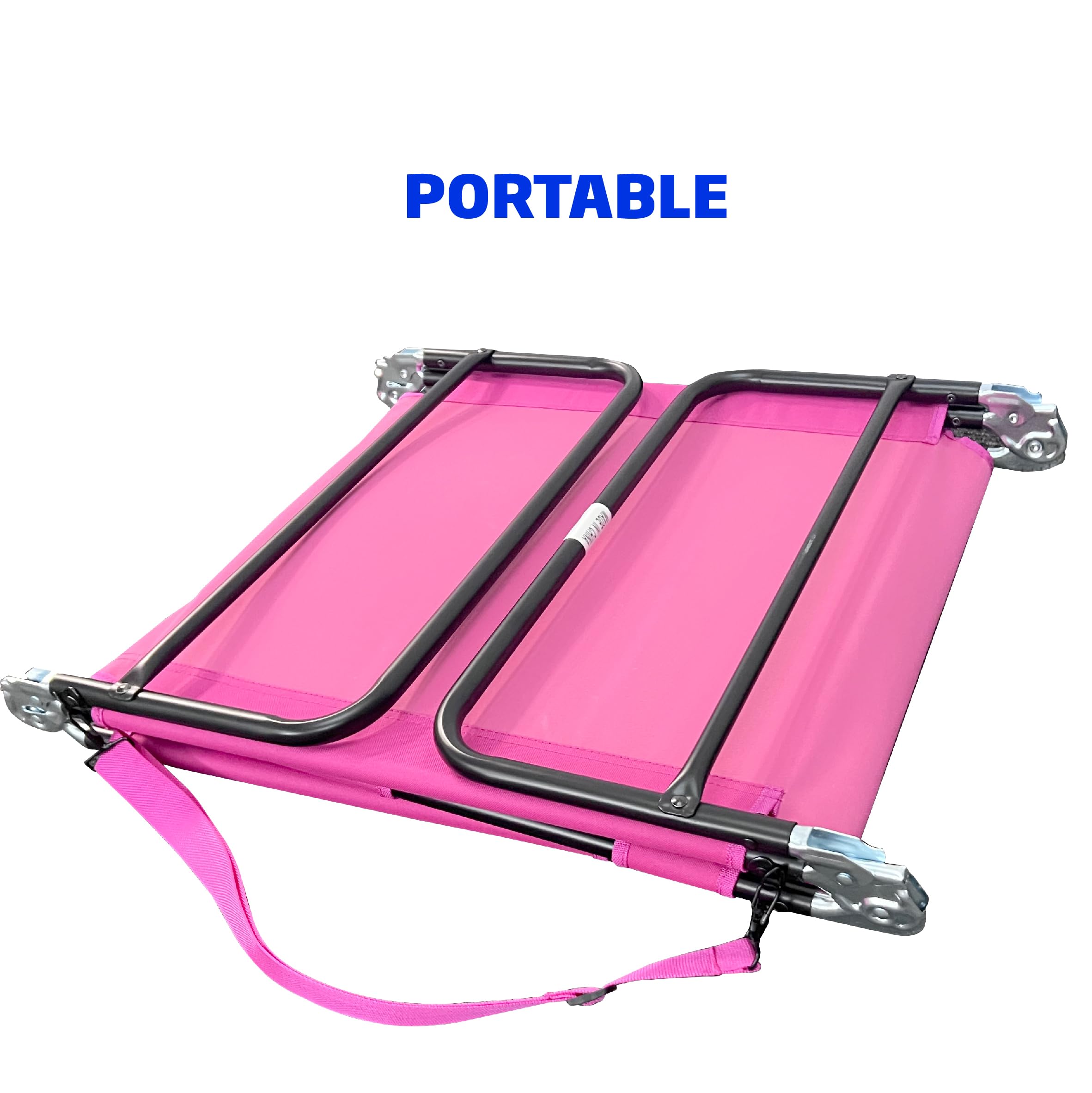 EasyGo Products pink lawn chair folded for easy storage.
