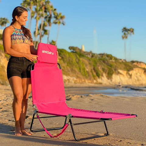 EasyGo Products pink lawn chair with reclined backrest.