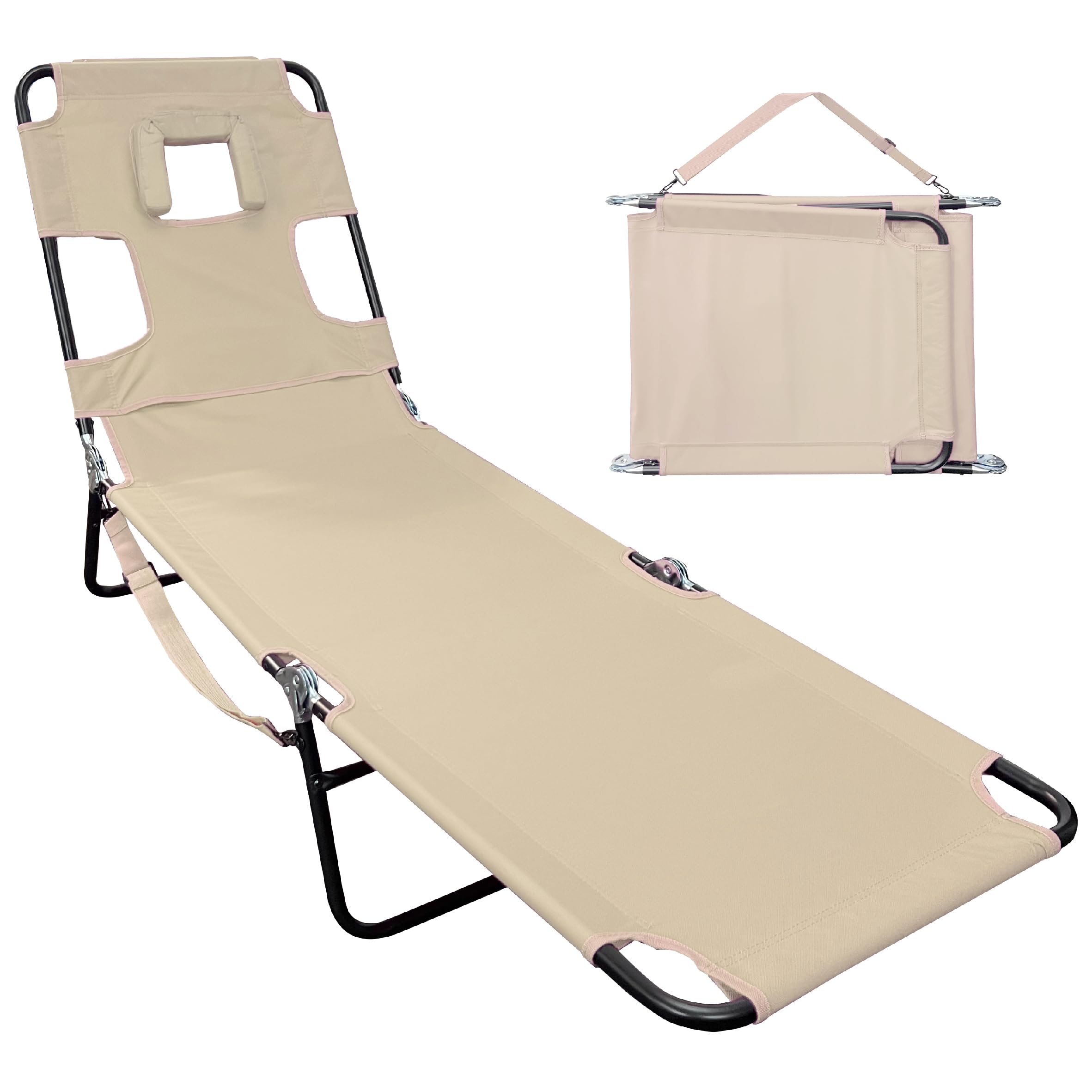 EasyGo Products face-down tanning chair with face-hole for comfortable tanning.