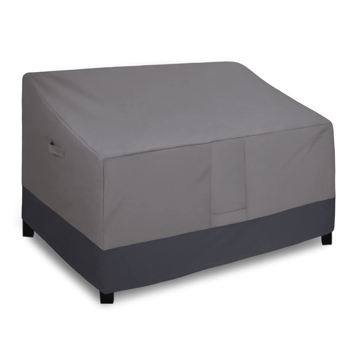 Easy-Going loveseat cover front view in gray protects against rain and sun