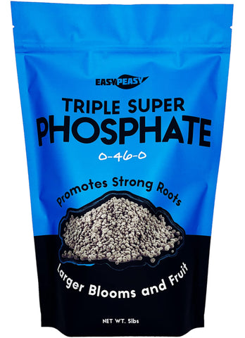 Easy Peasy triple super phosphate fertilizer bag, phosphorus-rich for stronger blooms and healthy roots.