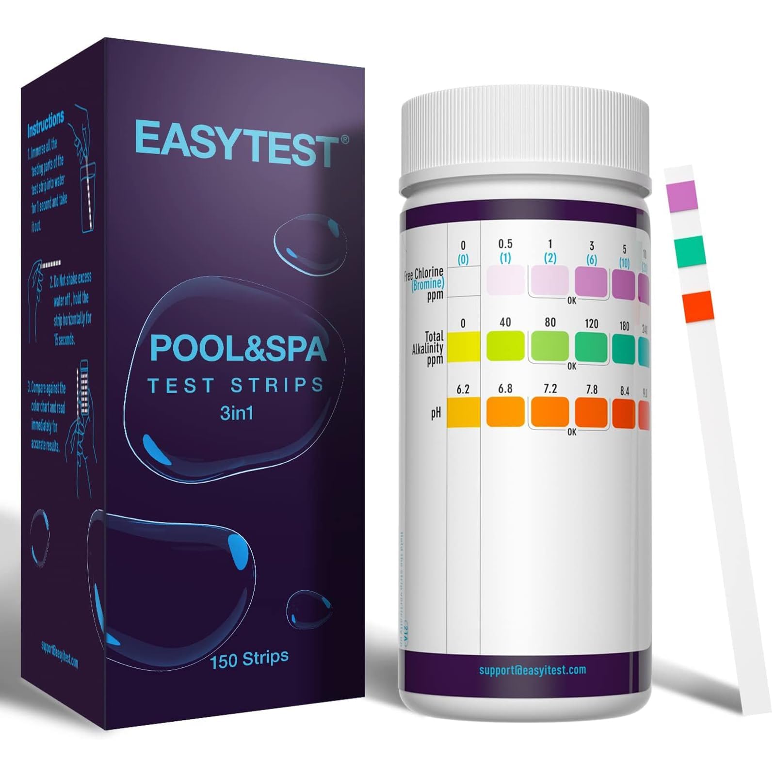 EASYTEST pool test strips 150-pack for quick water testing.