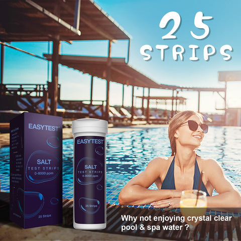 EASYTEST strip dipped into water for rapid salt level reading