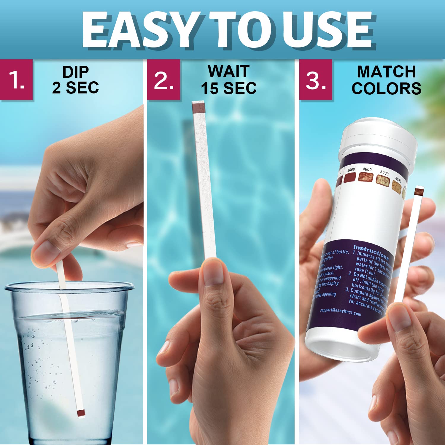 EASYTEST strips used in pool water to monitor salt levels