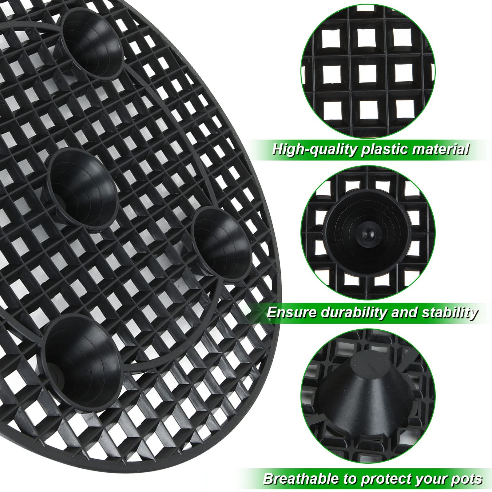 EATHEATY circular mesh drainage riser promotes air circulation under pots.