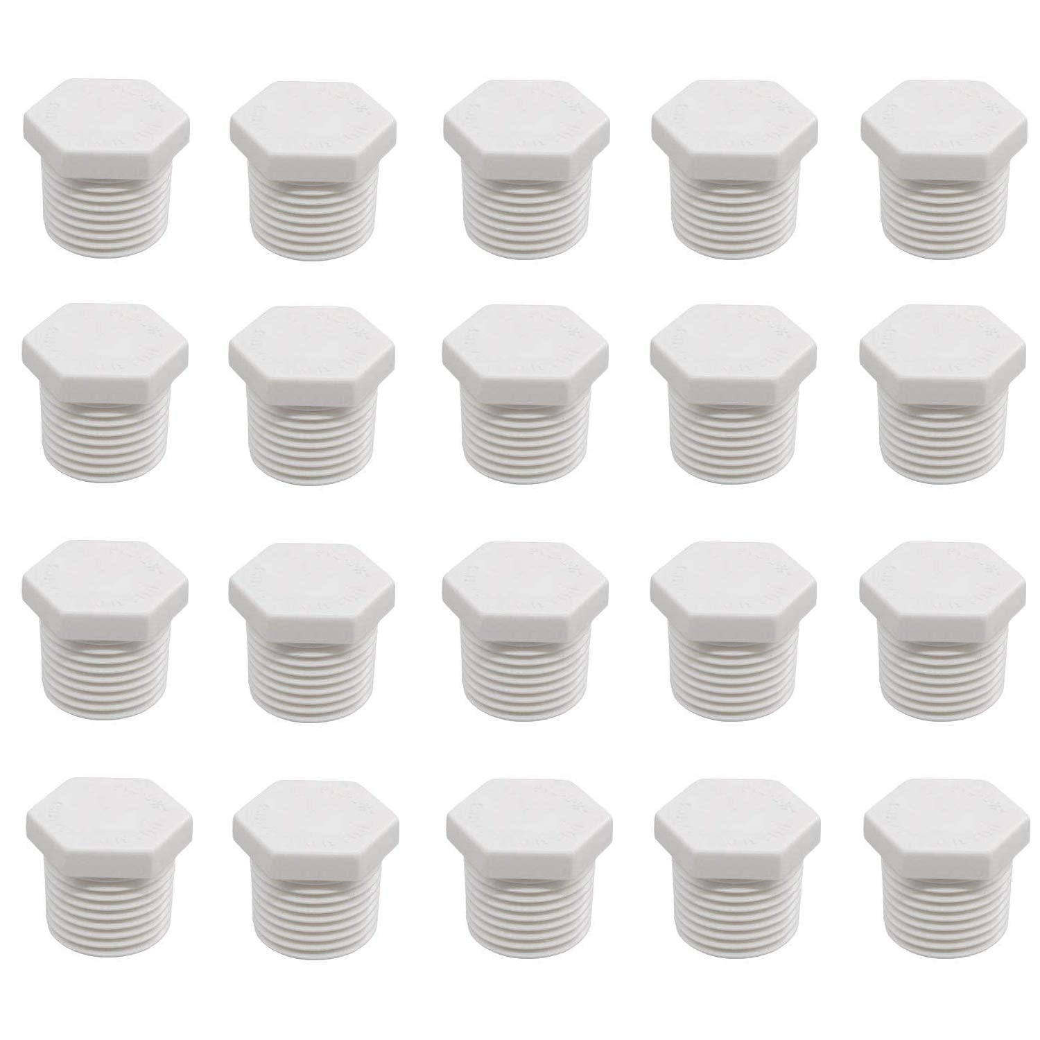 Eau 3/4 NPT PVC plug close-up showing durable construction for water lines.