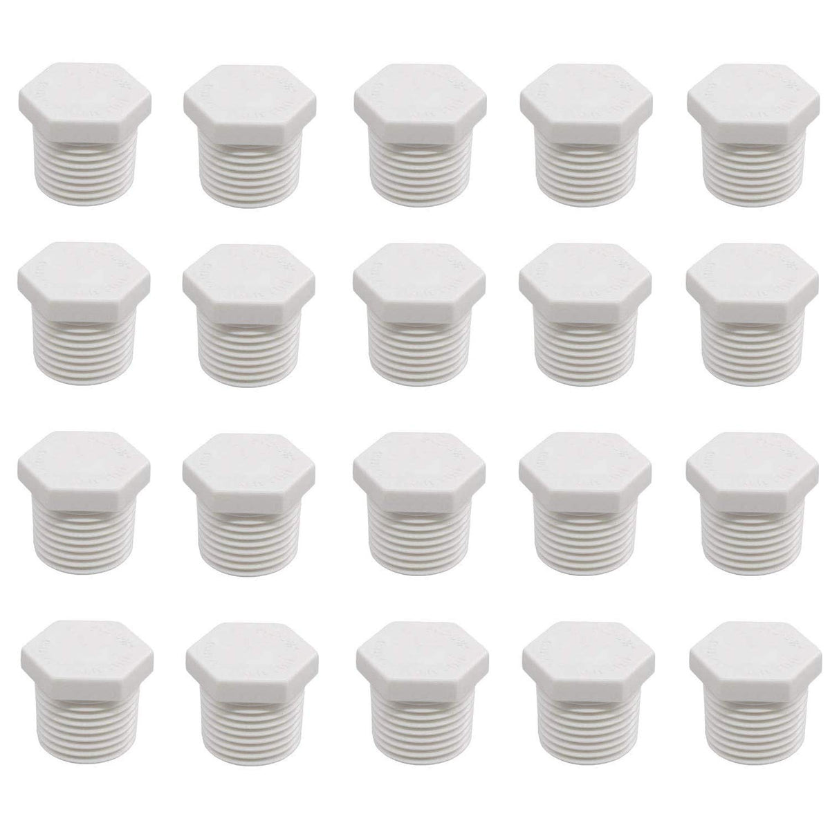 Eau 3/4 NPT PVC plug close-up showing durable construction for water lines.