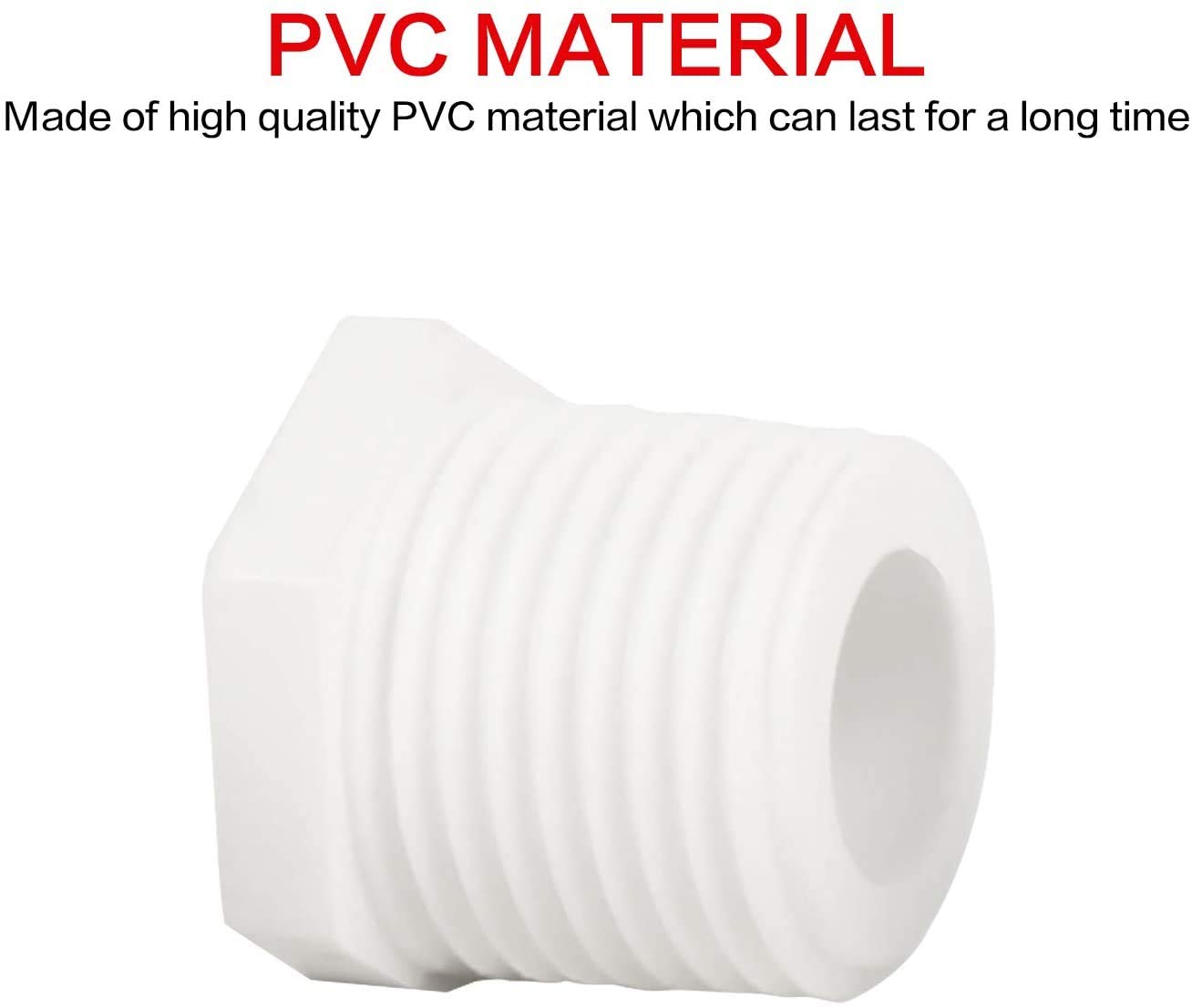 Eau PVC plug on outdoor piping, suitable for irrigation and water lines.