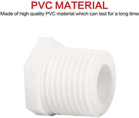 Eau PVC plug on outdoor piping, suitable for irrigation and water lines.