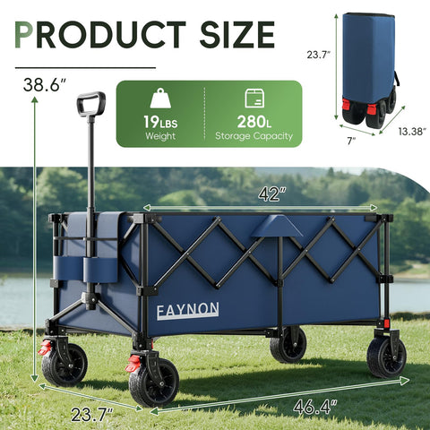 EAYNON blue collapsible wagon extended capacity side view for shopping and camping