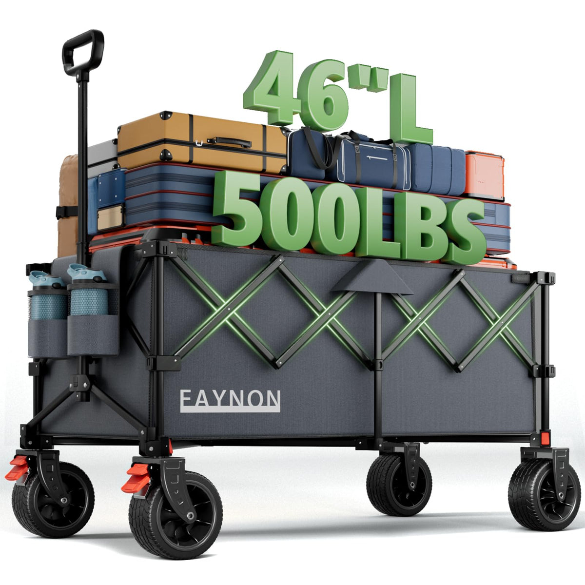EAYNON 46in collapsible wagon extended showing large cargo space for beach gear