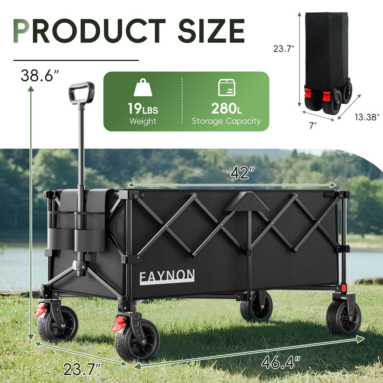 EAYNON all-terrain front wheels handle sand and gravel smoothly.