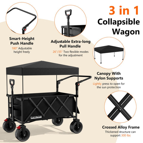 EAYNON all-terrain wheels tackle sand, grass, and pavement.