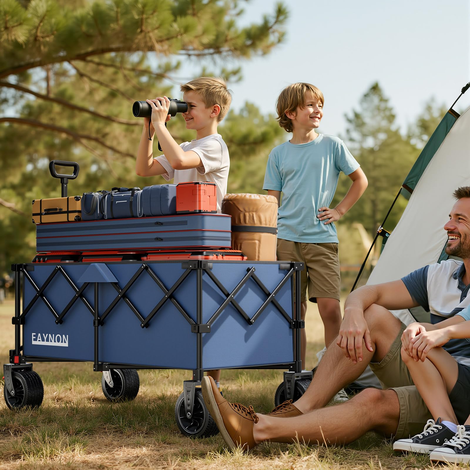 EAYNON beach-ready utility wagon blue for camping gear and groceries