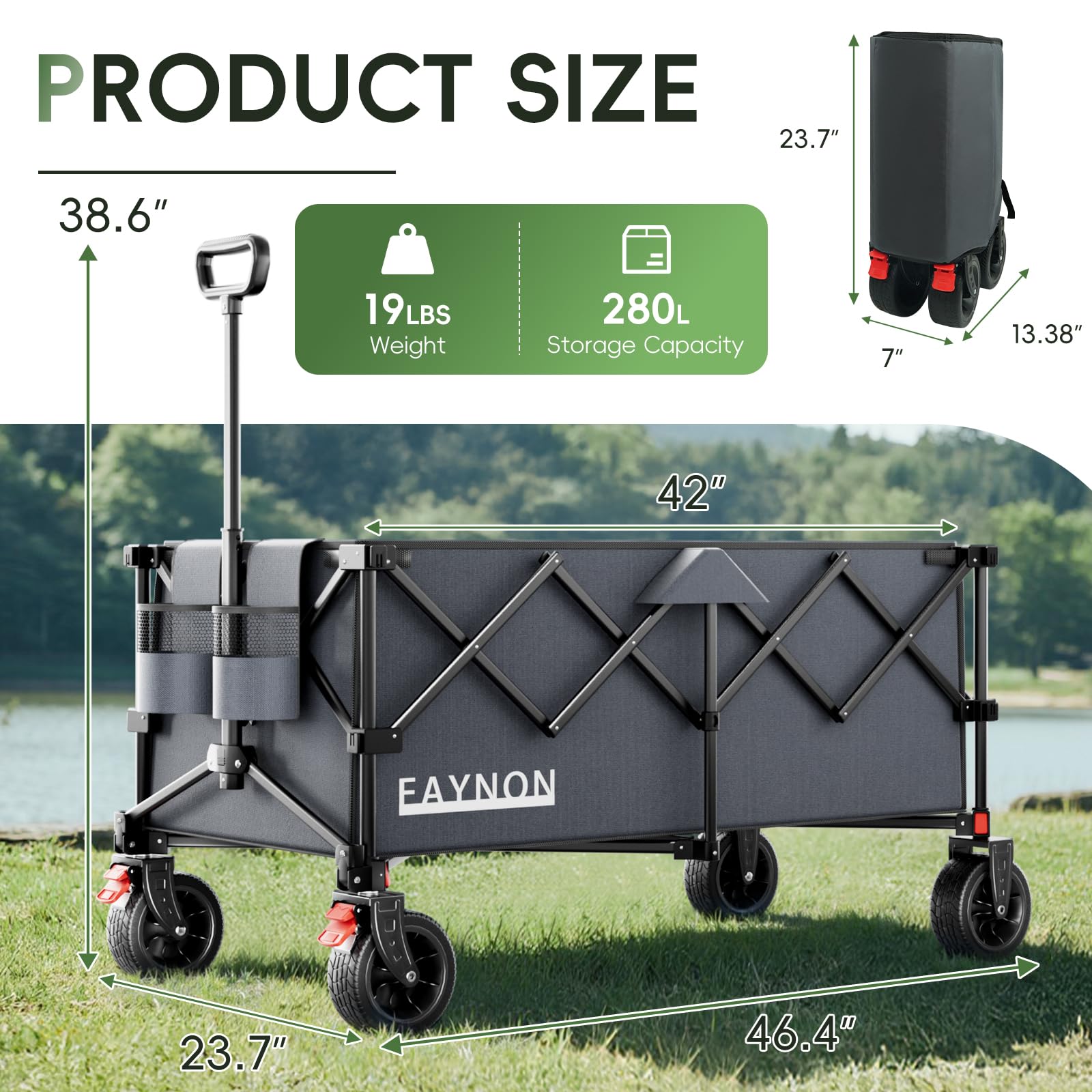 EAYNON compact folded wagon demonstrates easy storage in trunk and closets