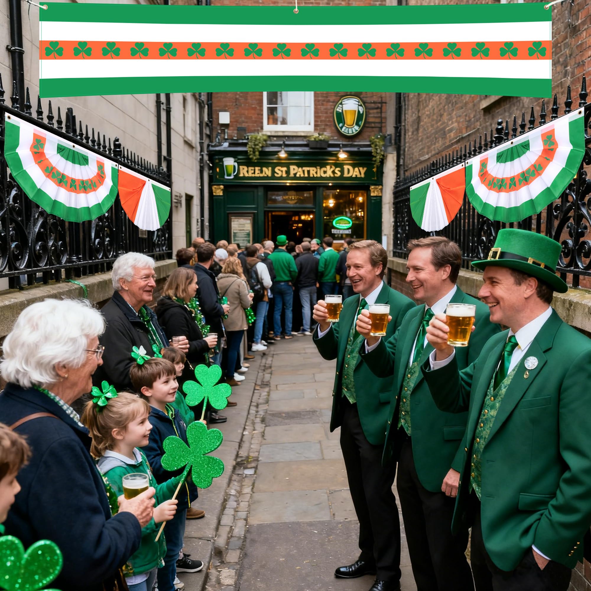 EBaokuup Irish shamrock flags, festive backdrop for garden parties