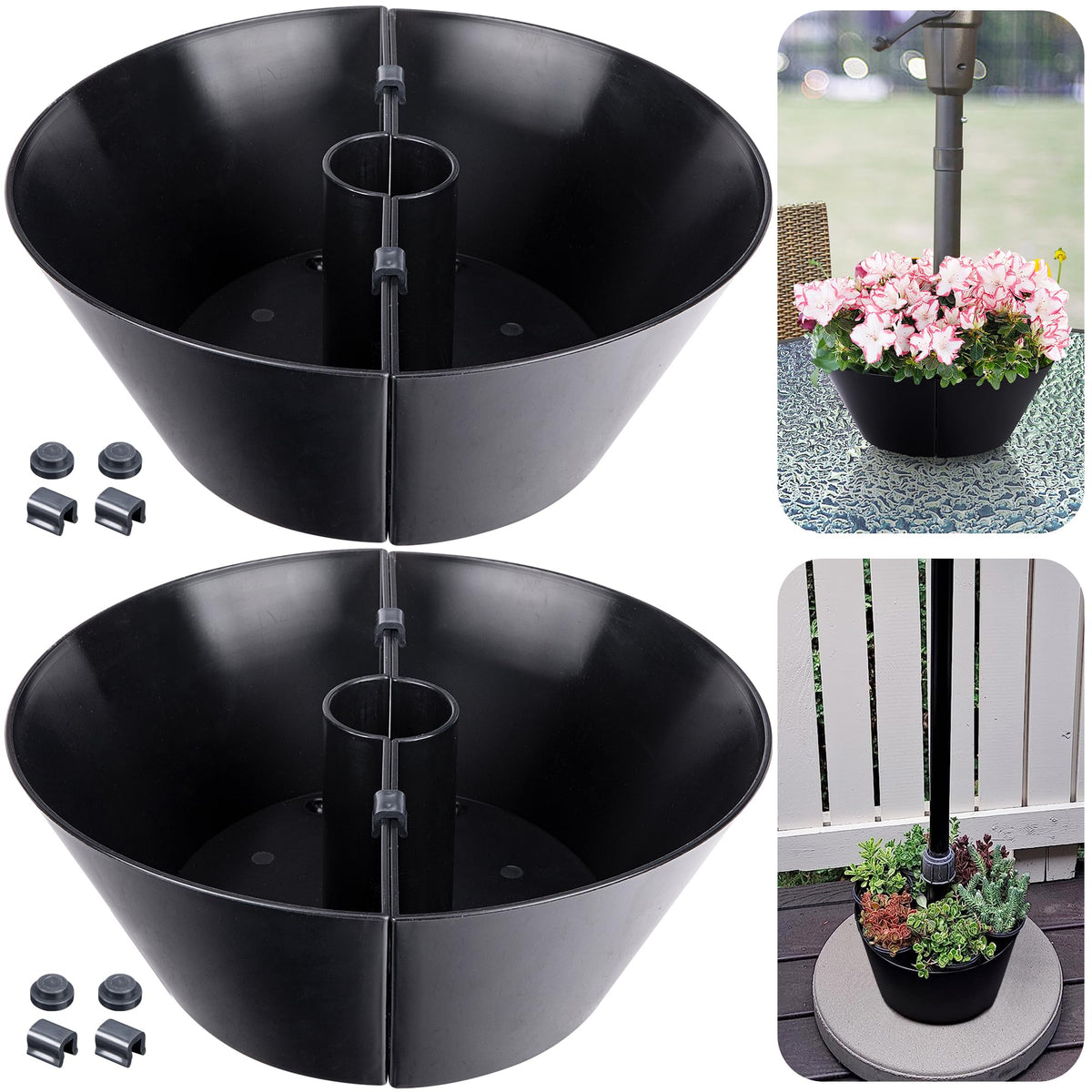 EBaokuup umbrella planter round hole base keeps the pole centered for a tidy table setup