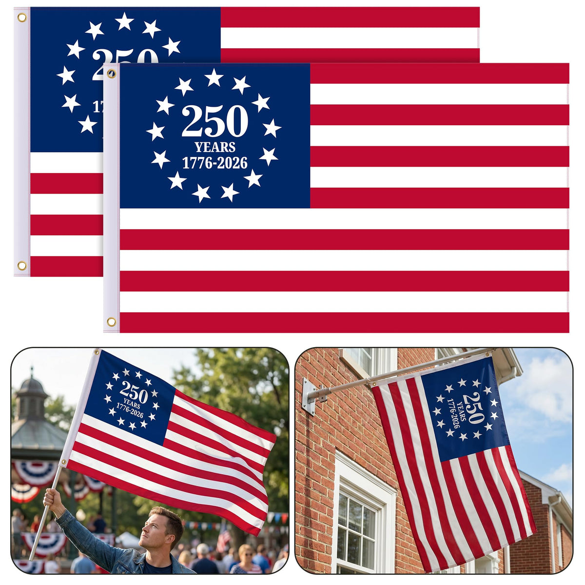 EBaokuup 250th anniversary flag 3x5 outdoor display for patriotic celebrations